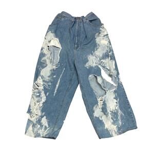 Rare Mikio Sakabe Jenny Fax Wide Leg Pleat Distressed Acid Wash Jeans Medium